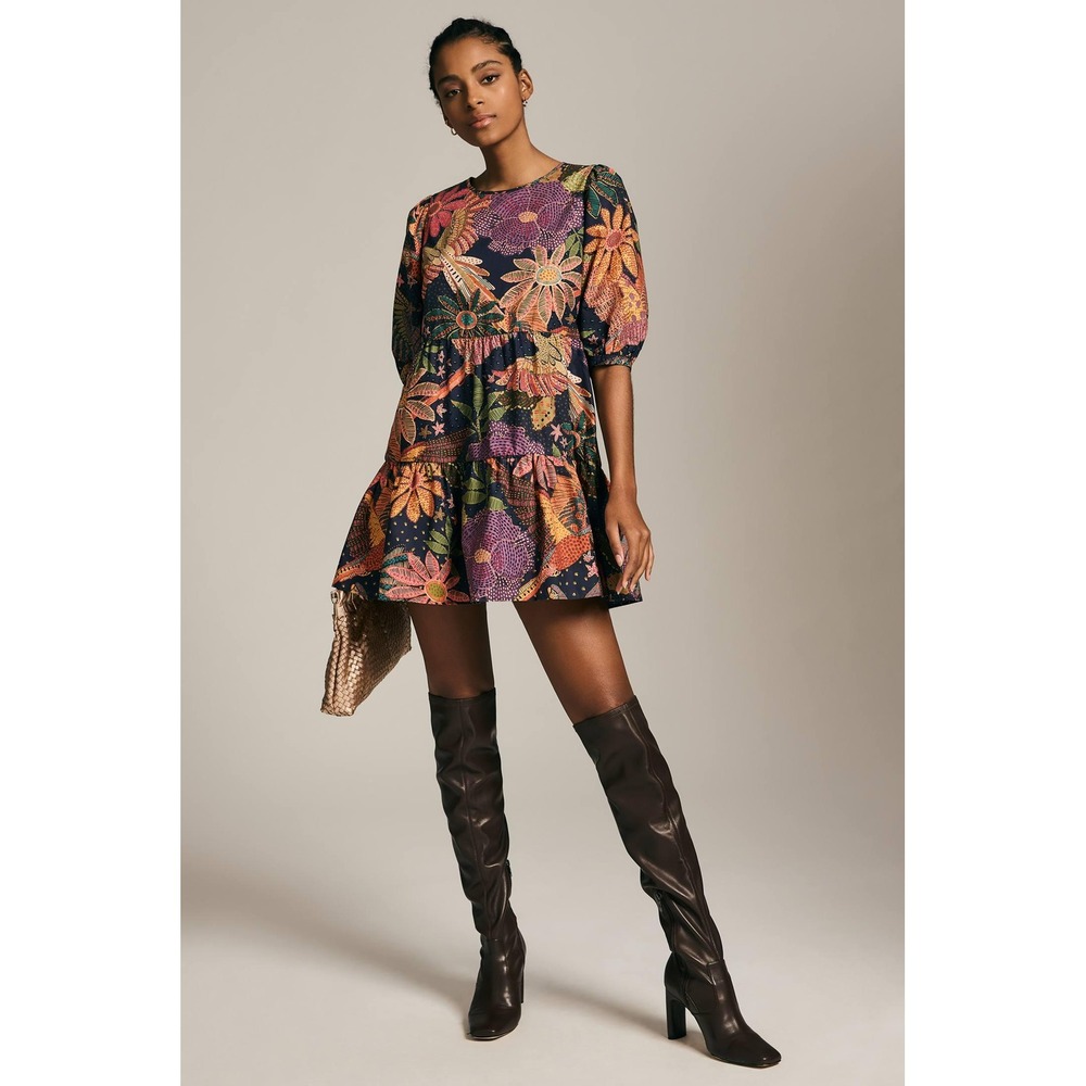 NWT Farm Rio Cool Macaw Navy Floral Mini Dress (MSRP: $175) Medium